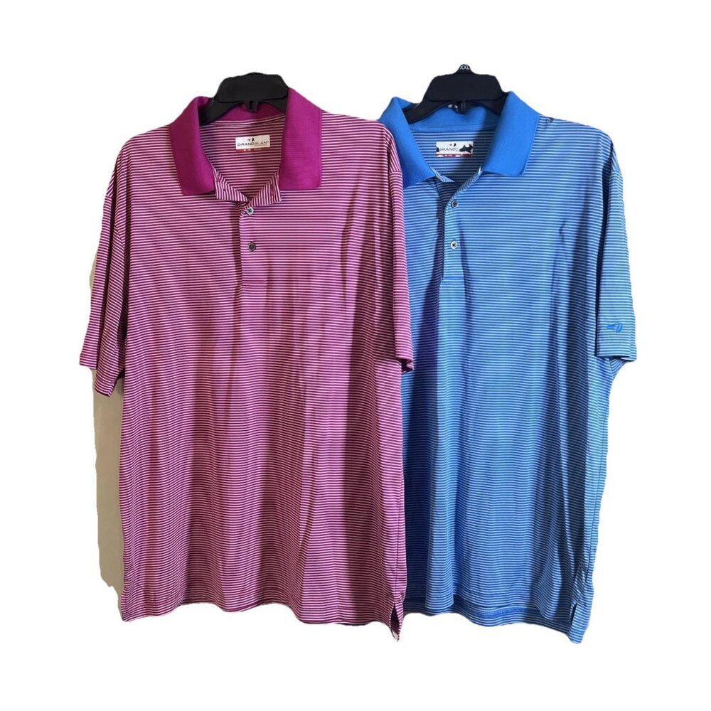 Lot-2 GrandSlam Performance Men’s XL Red/Striped & Blue Striped Golf Polo Shirt